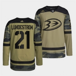 Men Anaheim Ducks 21 Isac Lundestrom 2022 Camo Military Appreciation Night Stitched jersey
