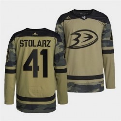Men Anaheim Ducks 41 Anthony Stolarz 2022 Camo Military Appreciation Night Stitched jersey