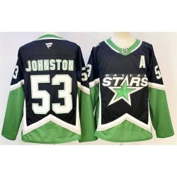 Men Dallas Stars  53 Wyatt Johnston Black 2025 26 With A Patch Alternate Stitched Hockey Jersey