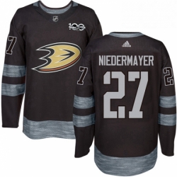 Mens Adidas Anaheim Ducks 27 Scott Niedermayer Authentic Black 1917 2017 100th Anniversary NHL Jersey 