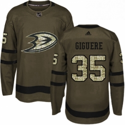 Mens Adidas Anaheim Ducks 35 Jean Sebastien Giguere Premier Green Salute to Service NHL Jersey 