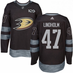 Mens Adidas Anaheim Ducks 47 Hampus Lindholm Premier Black 1917 2017 100th Anniversary NHL Jersey 