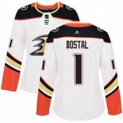 Womens Adidas Anaheim Ducks 1 Lukas Dostal Authentic White Away NHL Jersey 