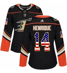 Womens Adidas Anaheim Ducks 14 Adam Henrique Authentic Black USA Flag Fashion NHL Jersey 