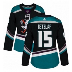 Womens Adidas Anaheim Ducks 15 Ryan Getzlaf Authentic Black Teal Third NHL Jersey 