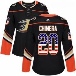 Womens Adidas Anaheim Ducks 20 Jason Chimera Authentic Black USA Flag Fashion NHL Jersey 