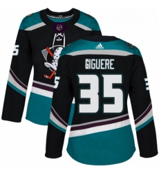 Womens Adidas Anaheim Ducks 35 Jean Sebastien Giguere Authentic Black Teal Third NHL Jersey 