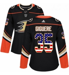 Womens Adidas Anaheim Ducks 35 Jean Sebastien Giguere Authentic Black USA Flag Fashion NHL Jersey 