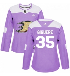 Womens Adidas Anaheim Ducks 35 Jean Sebastien Giguere Authentic Purple Fights Cancer Practice NHL Jersey 