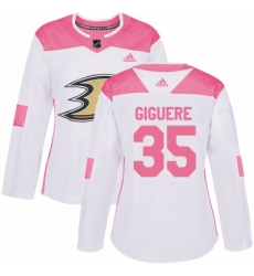 Womens Adidas Anaheim Ducks 35 Jean Sebastien Giguere Authentic WhitePink Fashion NHL Jersey 