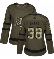 Womens Adidas Anaheim Ducks 38 Derek Grant Authentic Green Salute to Service NHL Jersey 