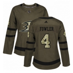 Womens Adidas Anaheim Ducks 4 Cam Fowler Authentic Green Salute to Service NHL Jersey 