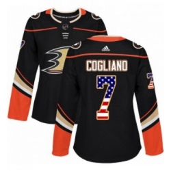 Womens Adidas Anaheim Ducks 7 Andrew Cogliano Authentic Black USA Flag Fashion NHL Jersey 