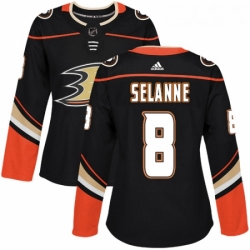 Womens Adidas Anaheim Ducks 8 Teemu Selanne Authentic Black Home NHL Jersey 