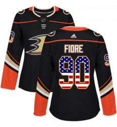 Womens Adidas Anaheim Ducks 90 Giovanni Fiore Authentic Black USA Flag Fashion NHL Jersey 