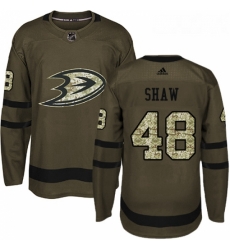 Youth Adidas Anaheim Ducks 48 Logan Shaw Authentic Green Salute to Service NHL Jersey 