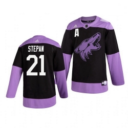Coyotes 21 Derek Stepan Black Purple Hockey Fights Cancer Adidas Jersey