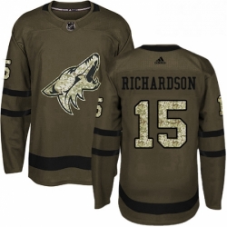 Mens Adidas Arizona Coyotes 15 Brad Richardson Authentic Green Salute to Service NHL Jersey 