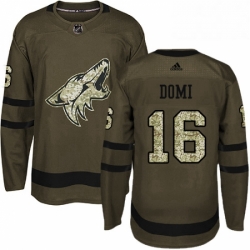 Mens Adidas Arizona Coyotes 16 Max Domi Authentic Green Salute to Service NHL Jersey 