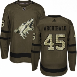 Mens Adidas Arizona Coyotes 45 Josh Archibald Authentic Green Salute to Service NHL Jersey 