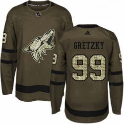 Mens Adidas Arizona Coyotes 99 Wayne Gretzky Authentic Green Salute to Service NHL Jersey 