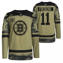Men Boston Bruins 11 Trent Frederic 2022 Camo Military Appreciation Night Stitched jersey