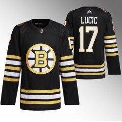 Men Boston Bruins 17 Milan Lucic Black With Rapid7 Patch 100th Anniversary Stitched Jersey