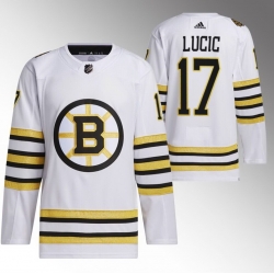 Men Boston Bruins 17 Milan Lucic White 100th Anniversary Stitched Jersey