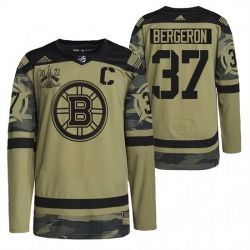 Men Boston Bruins 37 Patrice Bergeron 2022 Camo Military Appreciation Night Stitched jersey
