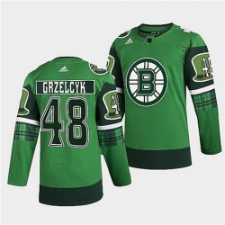 Men Boston Bruins 48 Matt Grzelcyk 2022 Green St Patricks Day Warm Up Stitched jersey