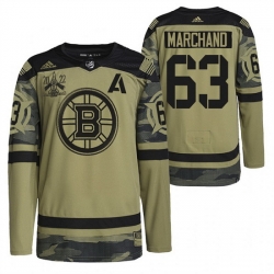 Men Boston Bruins 63 Brad Marchand 2022 Camo Military Appreciation Night Stitched jersey