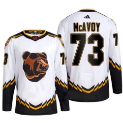 Men Boston Bruins 73 Charlie McAvoy White 2022 23 Reverse Retro Stitched Jersey