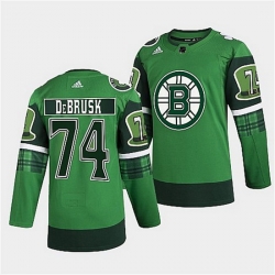 Men Boston Bruins 74 Jake DeBrusk 2022 Green St Patricks Day Warm Up Stitched jersey