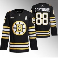 Men Boston Bruins 88 David Pastrnak Black With Rapid7 Patch 100th Anniversary Stitched Jersey