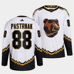 Men Boston Bruins 88 David Pastrnak White 2022 Reverse Retro Stitched Jersey