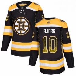 Mens Adidas Boston Bruins 10 Anders Bjork Authentic Black Drift Fashion NHL Jersey 