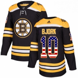 Mens Adidas Boston Bruins 10 Anders Bjork Authentic Black USA Flag Fashion NHL Jersey 