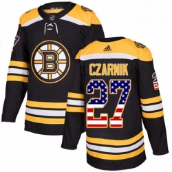 Mens Adidas Boston Bruins 27 Austin Czarnik Authentic Black USA Flag Fashion NHL Jersey 