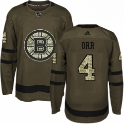 Mens Adidas Boston Bruins 4 Bobby Orr Premier Green Salute to Service NHL Jersey 