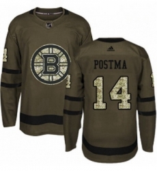 Youth Adidas Boston Bruins 14 Paul Postma Authentic Green Salute to Service NHL Jersey 