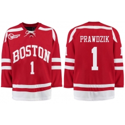 Boston University Terriers BU 1 Max Prawdzik Red Stitched Hockey Jersey