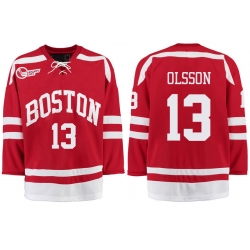 Boston University Terriers BU 13 Nikolas Olsson Red Stitched Hockey Jersey