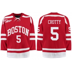 Boston University Terriers BU 5 Cam Crotty Red Stitched Hockey Jersey