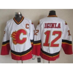 Calgary Flames #12 Jarome Iginla White Black CCM Throwback Stitched NHL Jersey