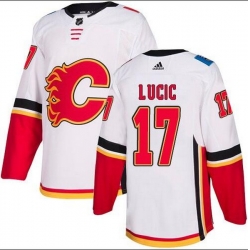 Men Calgary Flames 17 Milan Lucic White Adidas Jersey