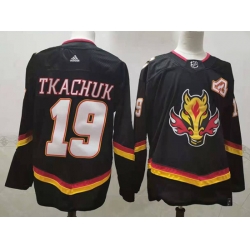 Men Calgary Flames 19 Matthew Tkachuk Black 2020 21 Reverse Retro Adidas Jersey