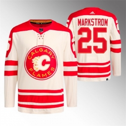 Men Calgary Flames 25 Jacob Markstrom 2023 Cream Heritage Classic Primegreen Stitched Jersey