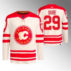 Men Calgary Flames 29 Dillon Dube 2023 Cream Heritage Classic Primegreen Stitched Jersey