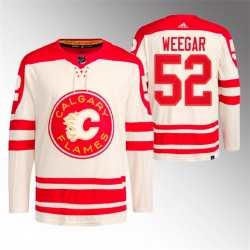 Men Calgary Flames 52 MacKenzie Weegar 2023 Cream Heritage Classic Primegreen Stitched Jersey