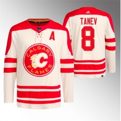 Men Calgary Flames 8 Chris Tanev 2023 Cream Heritage Classic Primegreen Stitched Jersey